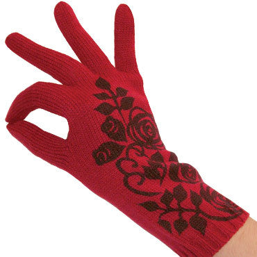 Zazou Rosebud Finger Glove show a Water Printed Rosebud graphic on the top of the Hand.