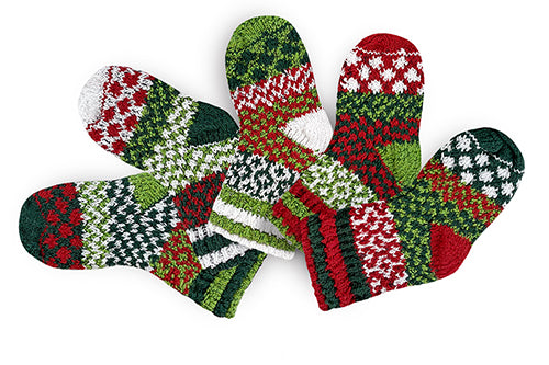 Solmate Baby Jolly Socks are bright Christmas Season wearable fun. Two Pairs and a Spare Mismatch.