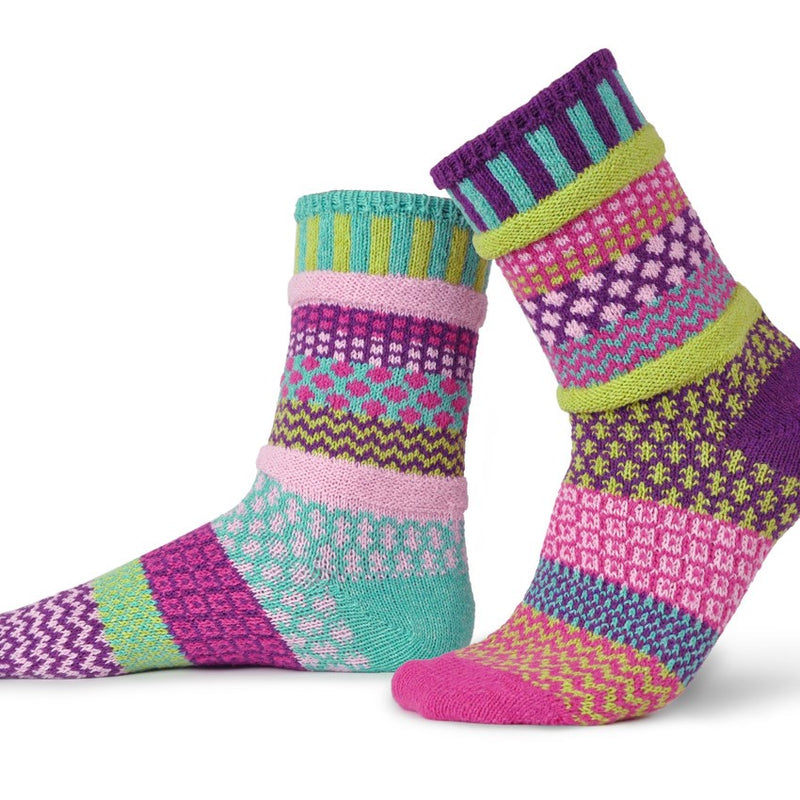 Solmate Dahlia Sock is like the flower in beautiful colors. Mismatched on Purpose.
