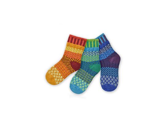 Solmate Kids Crew Prism Socks are One Pair and a Spare!  They are Mismatched for fun. The Colors are like the Rainbow Red, Orange, Yellow, Green, Blue, Violet, and Indigo.