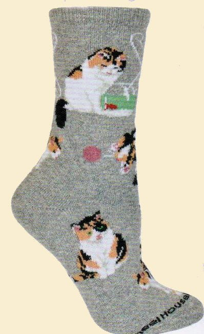 Wheel House Designs Calico Cats on Grey Sock