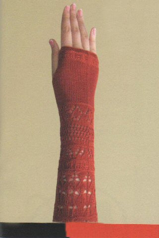 Zazou Crocheted Fingerless Gloves comes in two colors Paprika (shown) and Black.