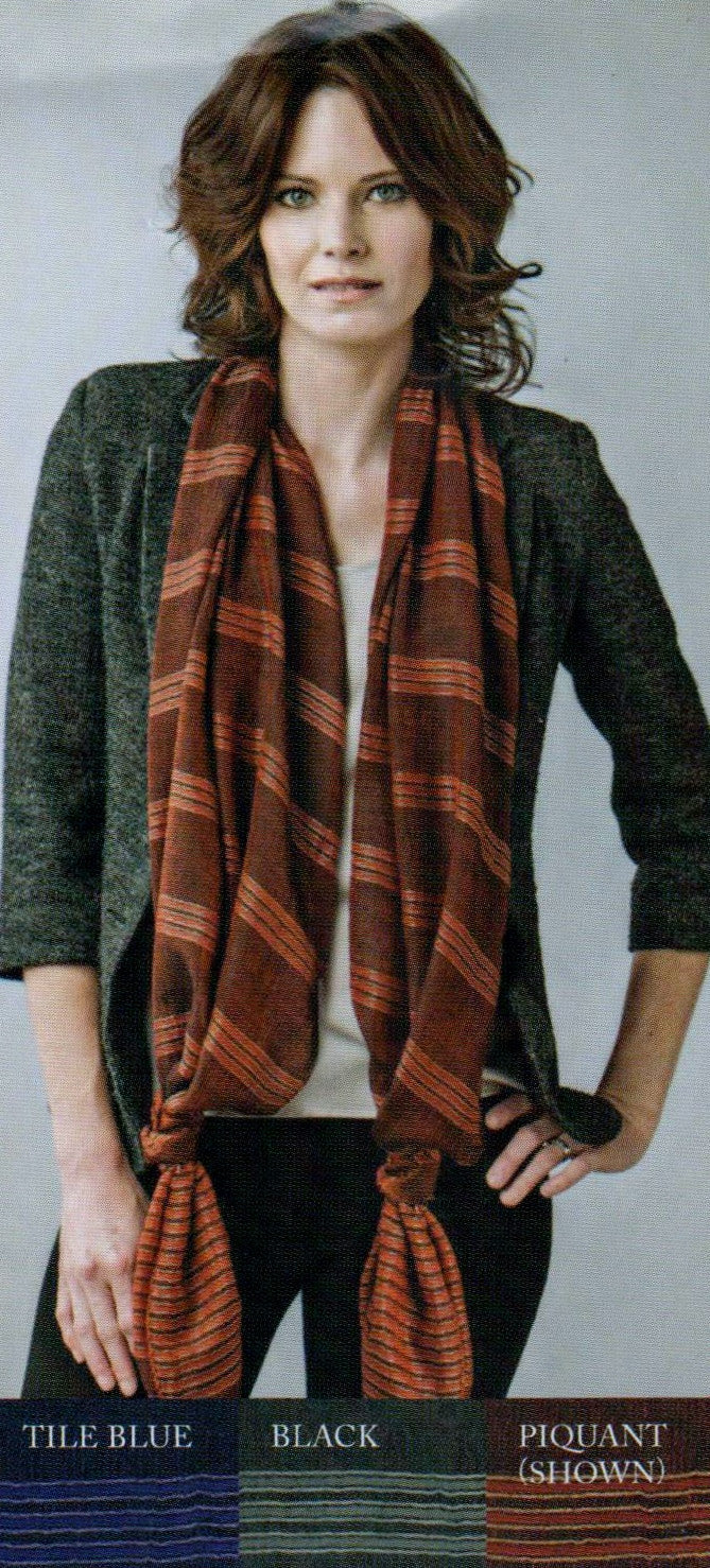 Zazou Moroccan Knotted Stripe Scarf in Piquant (Model is Wearing)