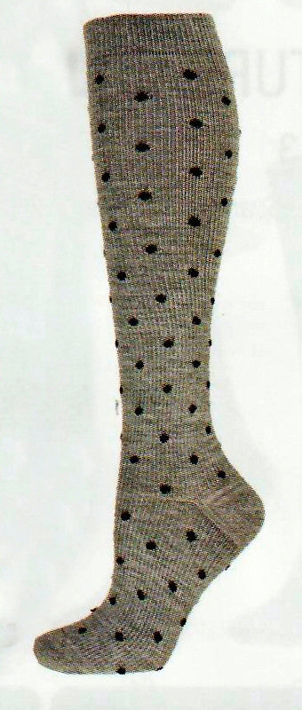 b ella Womens Naples Compression Pin Dot Merino Wool Socks come in Grey with Black Dots. 